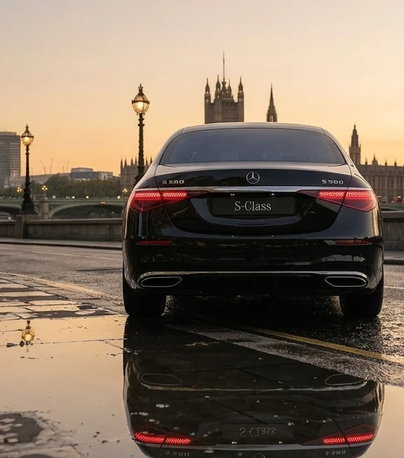 Mercedes-Benz S-Class luxury chauffeur vehicle rear view